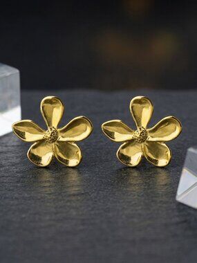 18K Gold Plated Stainless Steel Flower Statement Earrings Hypoallergenic Boho